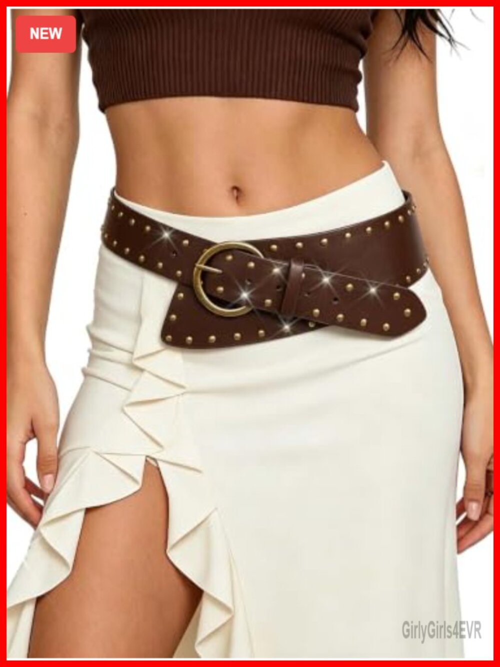 Wide Chunky Faux Leather Western Rivet Waist Belt Buckle